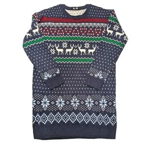George Womens Fair‎ Isle Sweater Dress Tunic Winter Deer Snowflake Size Medium